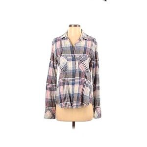 Bella Dahl linen & cotton raw edge plaid button shirt size medium